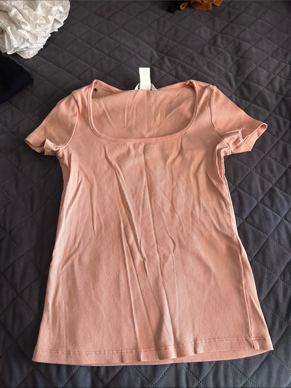 H&M Pink Square-Neck Short Sleeve Ribbed Top